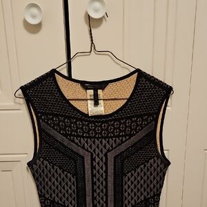 BCBGMaxAzria Black and Cream Patterned Top